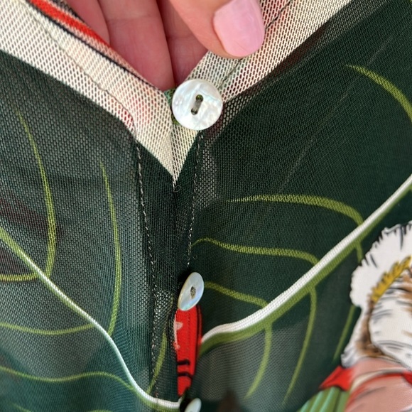 Cha Cha Vente Sz M Oversized Dolman Button Down Mesh Tropical Floral Blouse - Picture 4 of 9